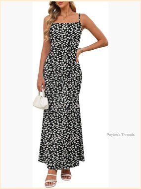 Sleeveless Spaghetti Strap Floral Maxi Dress Ruched Bodycon Backless Slip Dress